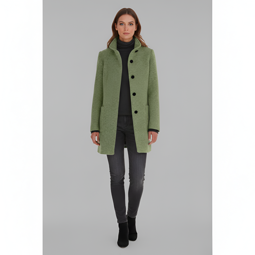 Versatile women's long winter coat. Chic, warm & stylish outerwear for elegant cold weather fashion.