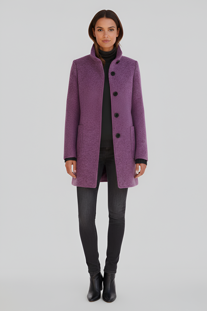 Elegant women's long winter coat. Chic & warm outerwear, perfect for stylish cold weather fashion.