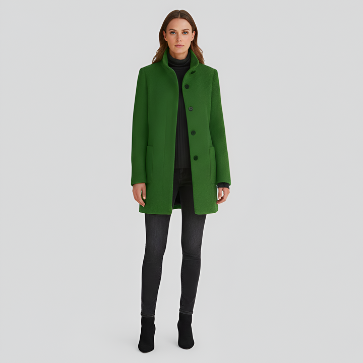 Stylish women's essential winter coat. Warm, chic outerwear for elegant cold weather fashion.