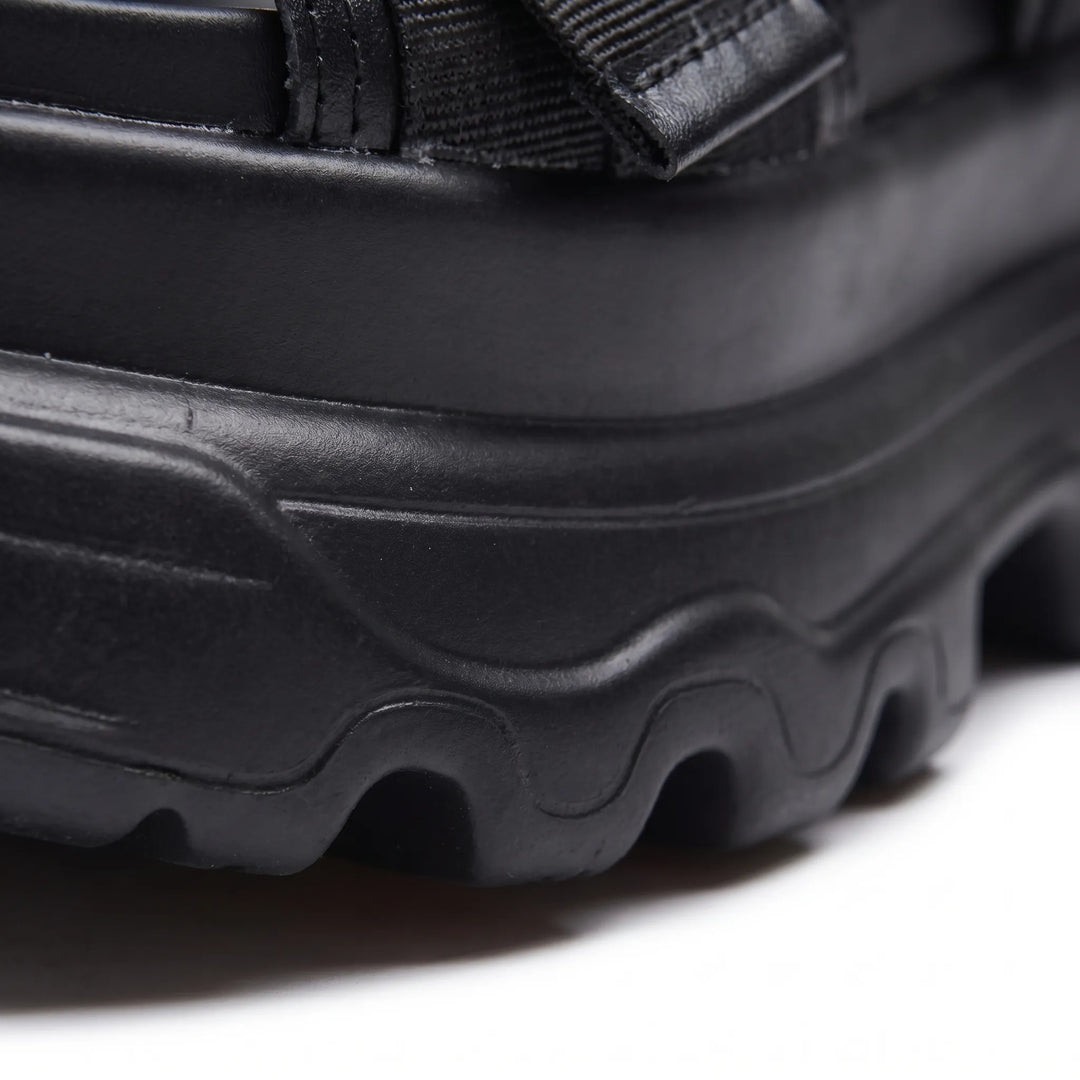 Stylish black chunky platform sandals for women, with adjustable buckle straps for a trendy streetwear look.