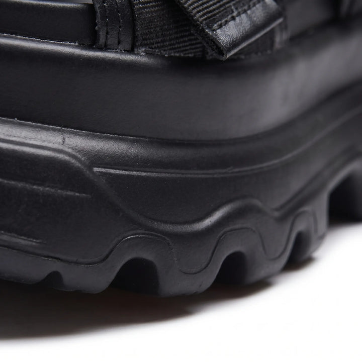 Stylish black chunky platform sandals for women, with adjustable buckle straps for a trendy streetwear look.