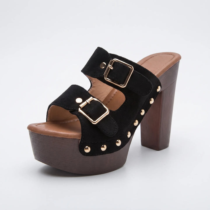 Retro-style women's chunky platform sandals featuring an open toe and comfortable block heel.
