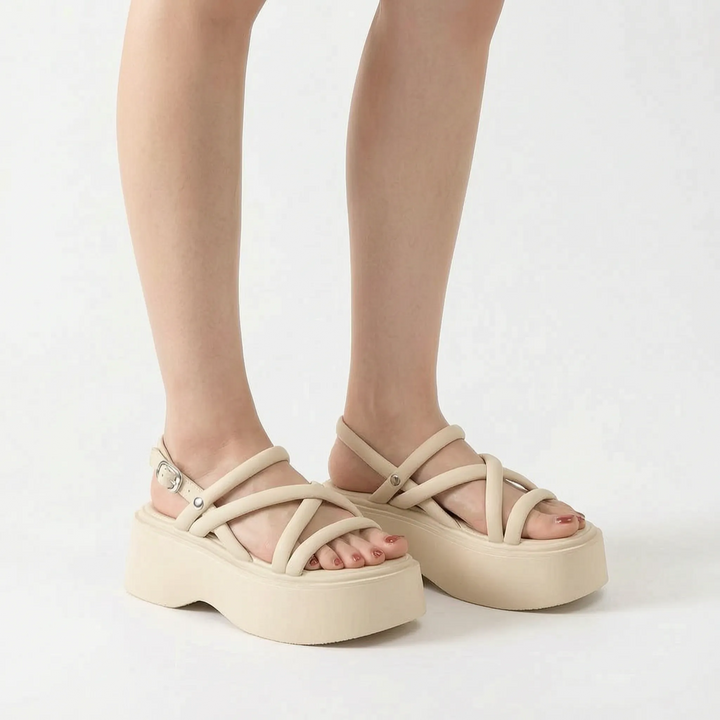 High heel women's platform wedge sandals with a chunky sole, designed for comfortable summer elevation.