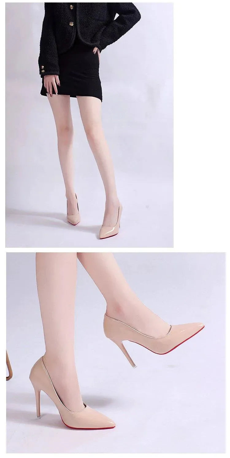 Professional black stiletto pumps, women's office wear high heels with a pointed toe.