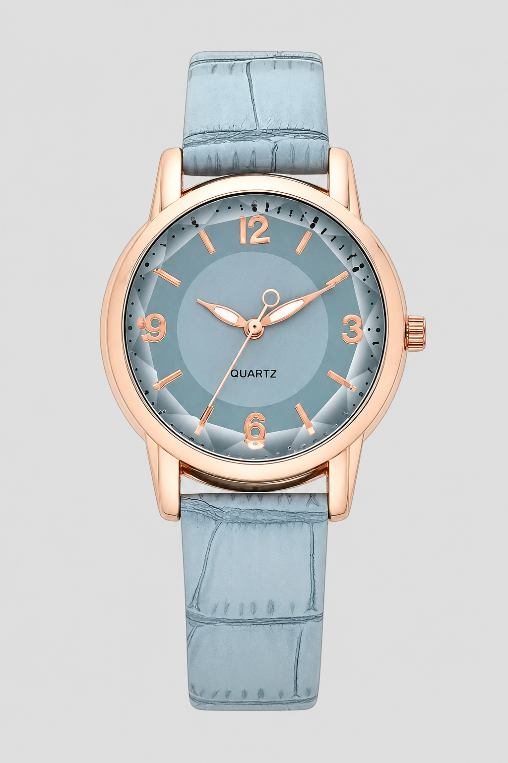 Women's fashion watch with an elegant minimalist face and a textured embossed strap, a chic accessory.