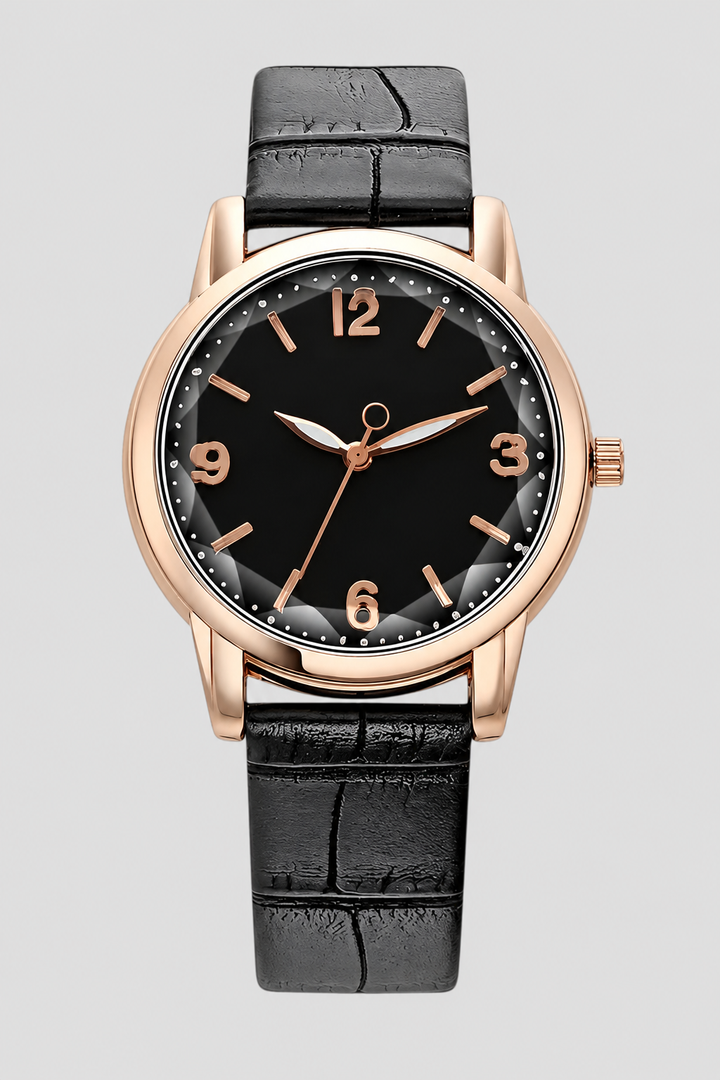 Elegant women's classic minimalist watch with an embossed strap, a sophisticated dress timepiece.