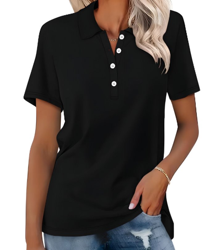 Timeless women's classic fit short sleeve polo shirt, an essential for comfortable & stylish casual wear.