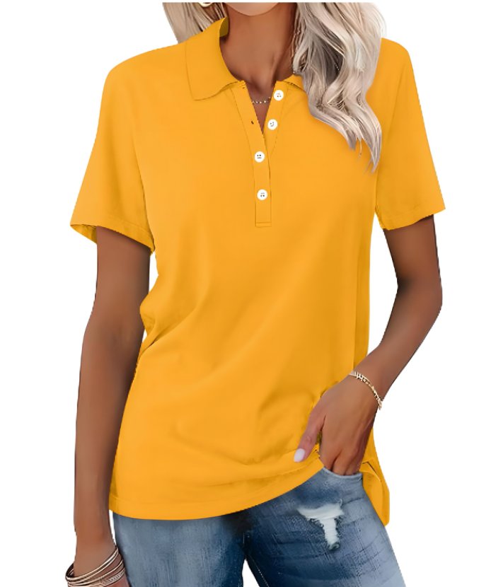 Women's short sleeve polo with classic fit, a versatile and comfortable top for everyday fashion needs.