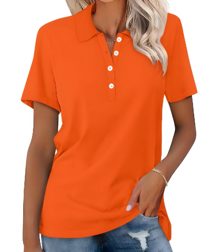 Ladies' short sleeve polo shirt, featuring a classic fit and button placket for timeless casual wear.