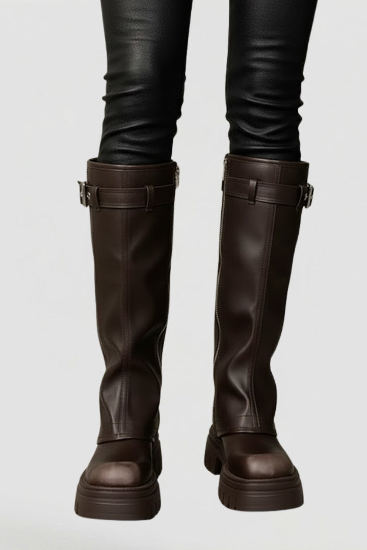 Trendy women's knee-high platform boots for elevated style. Perfect autumn/winter fashion footwear with side zipper.