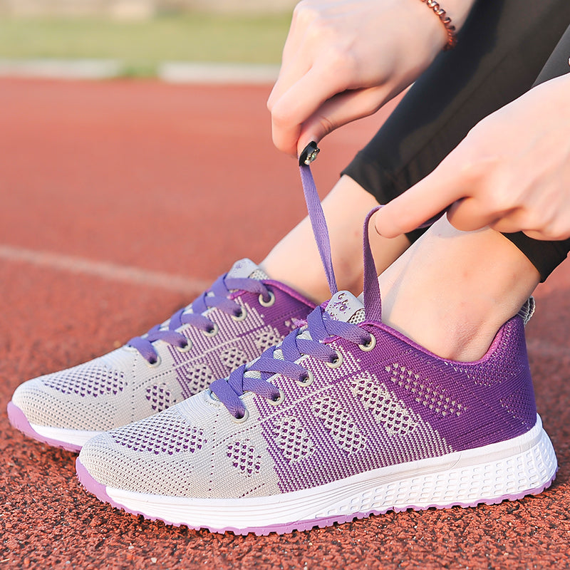 Lightweight women's lace-up walking shoes, non-slip, designed for everyday comfort & foot support.