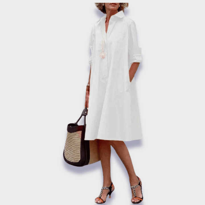 Comfortable white women's polo midi dress for casual wear, an effortless classic style for summer outfits.