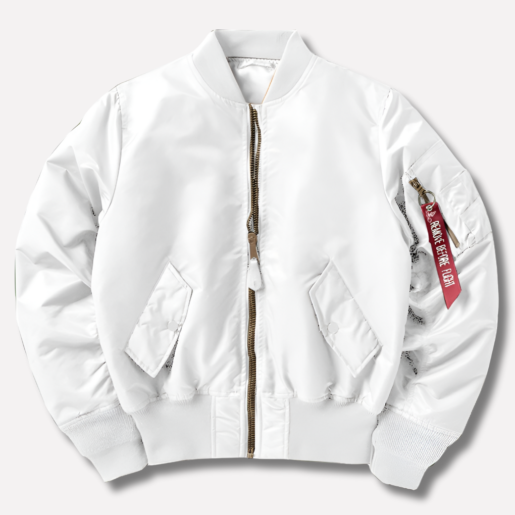 Women's classic bomber jacket with rib-knit details, ideal for everyday casual wear.