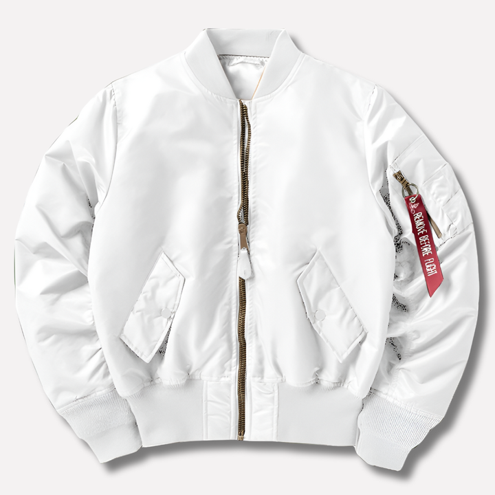 Women's classic bomber jacket with rib-knit details, ideal for everyday casual wear.