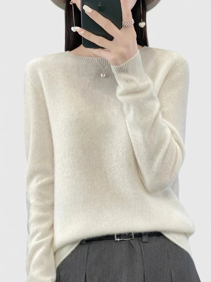 Classic women's round neck pullover, long sleeve sweater, cozy knit for casual everyday style.