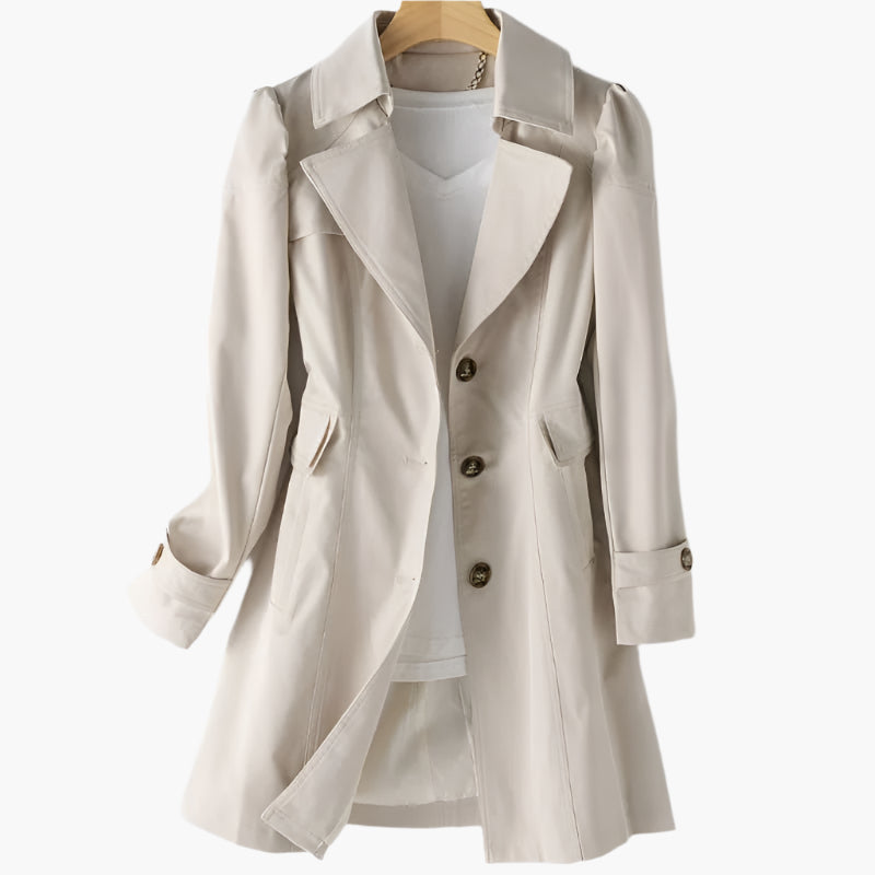 Women's classic trench coat, an elegant tailored fit outerwear piece for versatile style in transitional weather.