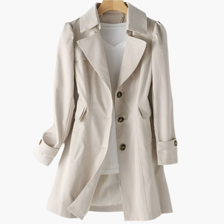 Women's classic trench coat, an elegant tailored fit outerwear piece for versatile style in transitional weather.