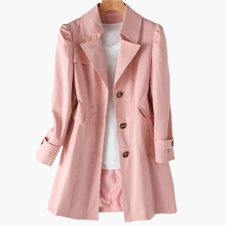 Timeless women's trench coat, a classic tailored outerwear piece perfect for elegant professional and casual looks.
