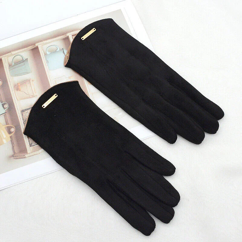 Warm touchscreen driving gloves for women, ideal for winter outdoor wear and cold weather.