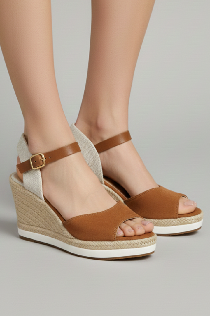 Elegant women's closed-toe espadrille sandals with heel strap, versatile for casual or dressy summer outfits.