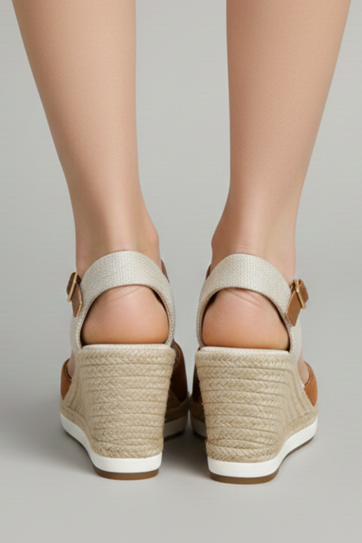 Comfortable women's closed-toe espadrille sandals with a secure buckle heel strap, ideal for summer fashion.