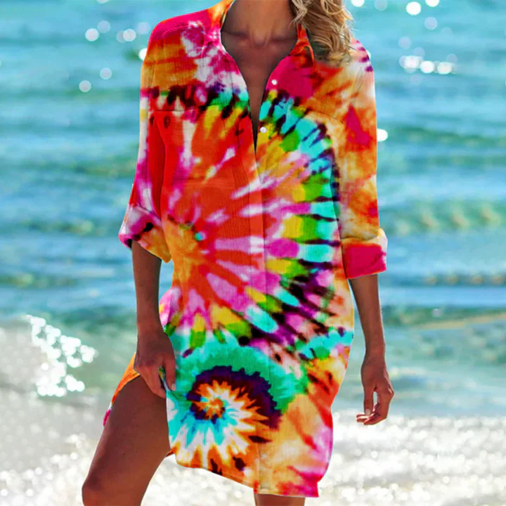Women's collared mini dress with a chic button-up front, perfect for spring casual wear.