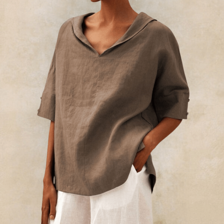Stylish women's collared V-neck tunic for a relaxed, casual look. Great for everyday, includes plus size.