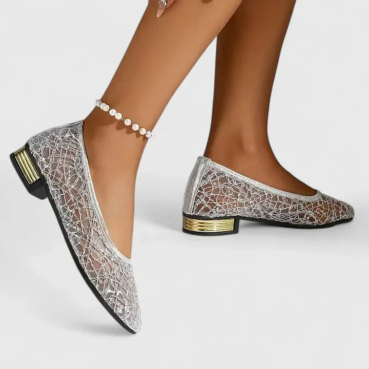 Elegant gold women's comfort shoes providing ultimate foot health support and pain relief for walking.