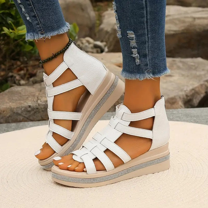 Adjustable strap women's sandals, offering both comfort and rhinestone sparkle.