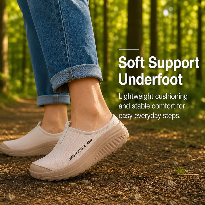 Cushioned closed-toe slip-on slippers for women, offering orthopedic comfort and foot support.