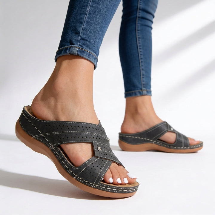 Stylish women's peep toe wedge sandals, easy slip-on for everyday walking, vacation, and summer comfort.