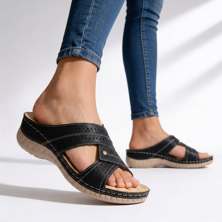 Comfortable women's crossover peep toe wedge sandals, great casual slip-ons for everyday summer and vacation.