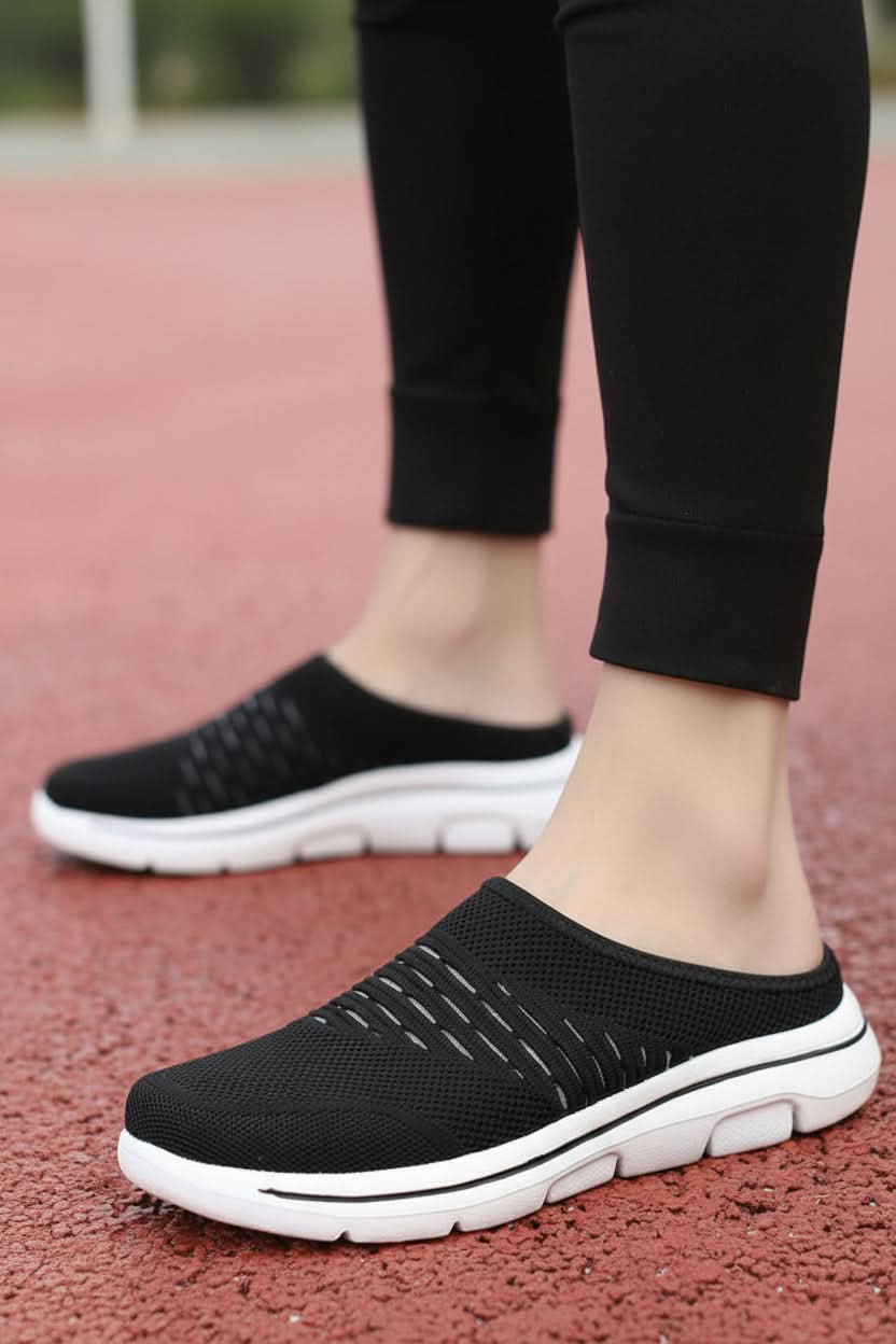 Women's comfortable breathable apricot mule platform slip-on shoes for casual summer style & daily wear.
