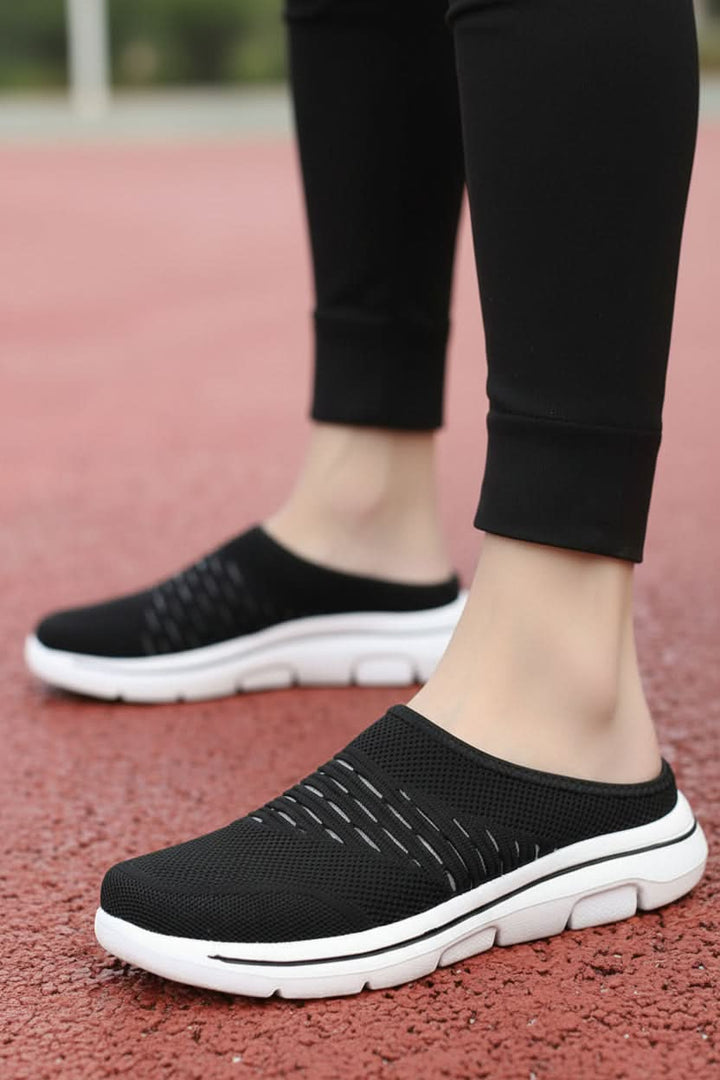 Women's comfortable breathable apricot mule platform slip-on shoes for casual summer style & daily wear.