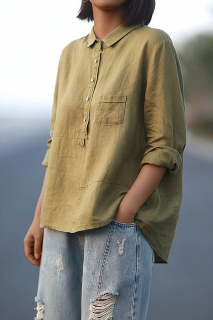 Women's comfortable everyday blouse, long sleeve pullover, versatile for casual wear.