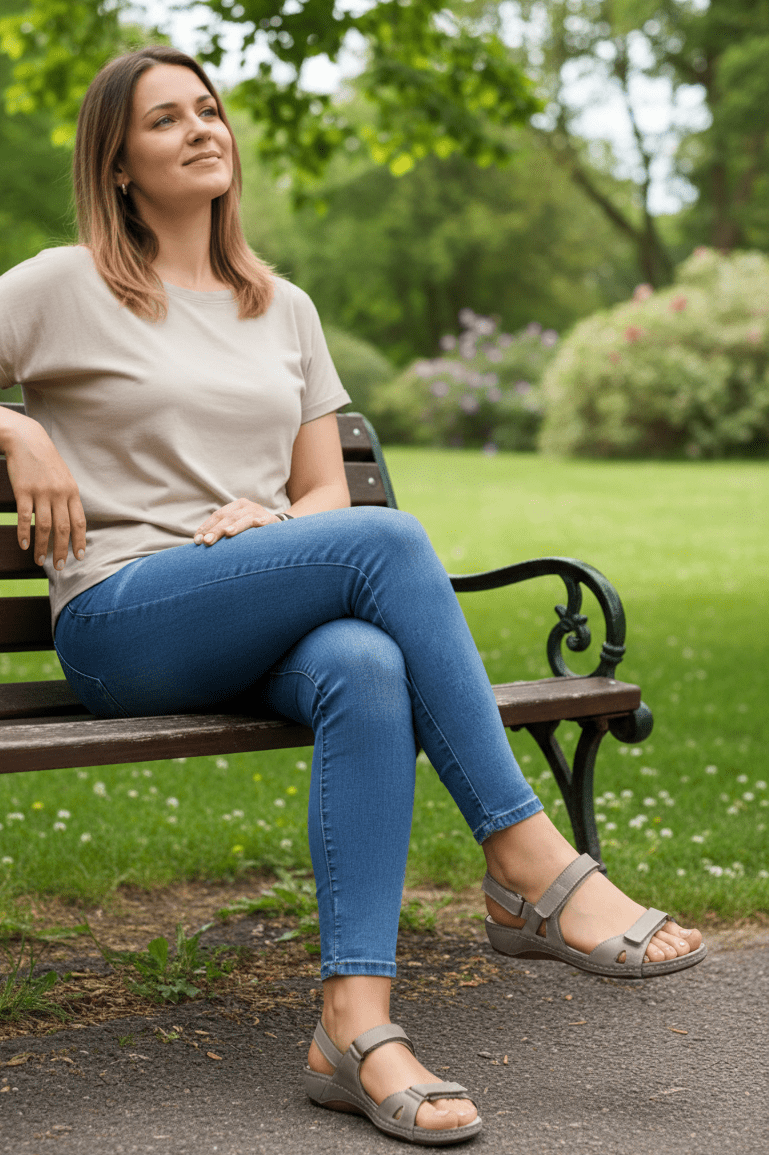 Close-up: Adjustable hook-and-loop straps on women's casual walking sandals for a secure, custom fit.