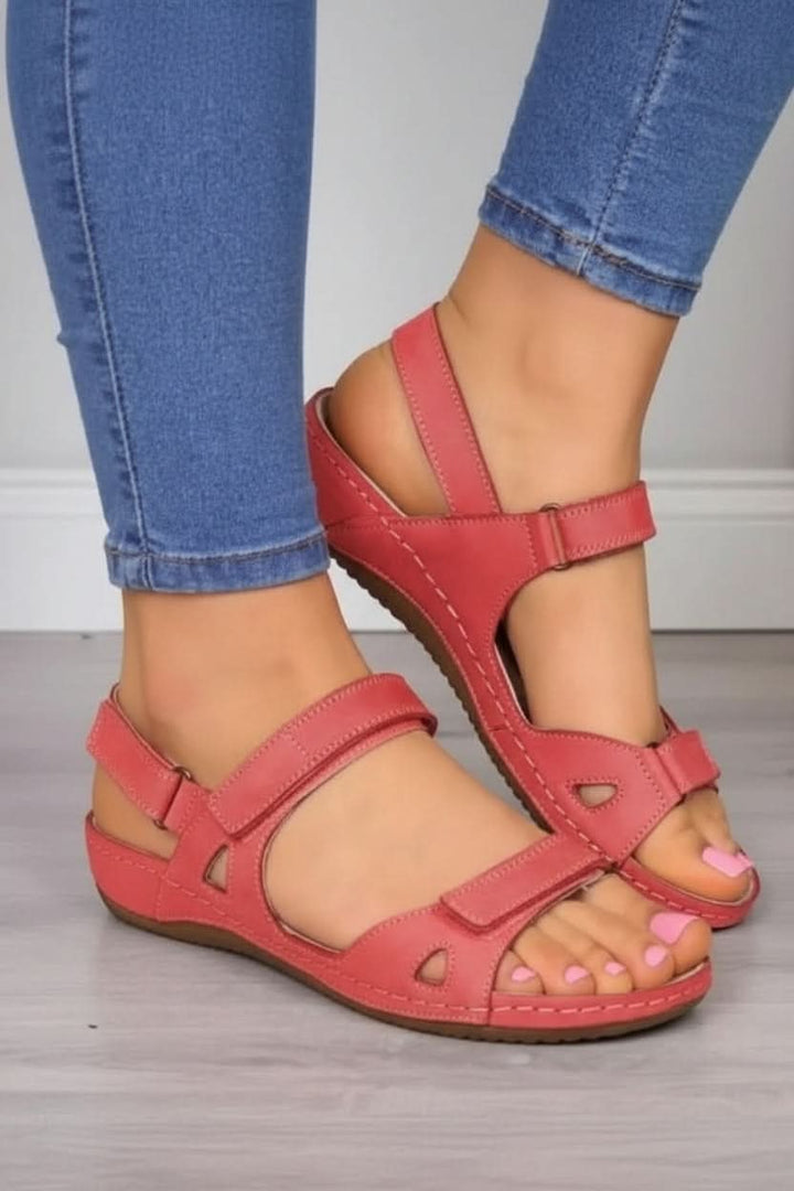 Woman wearing comfortable lightweight walking sandals for travel, showcasing everyday versatility.