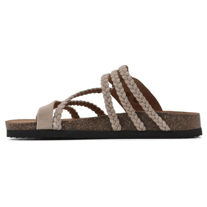 Lightweight women's flat sandals with braided straps, ideal for comfortable summer vacations & daily wear.