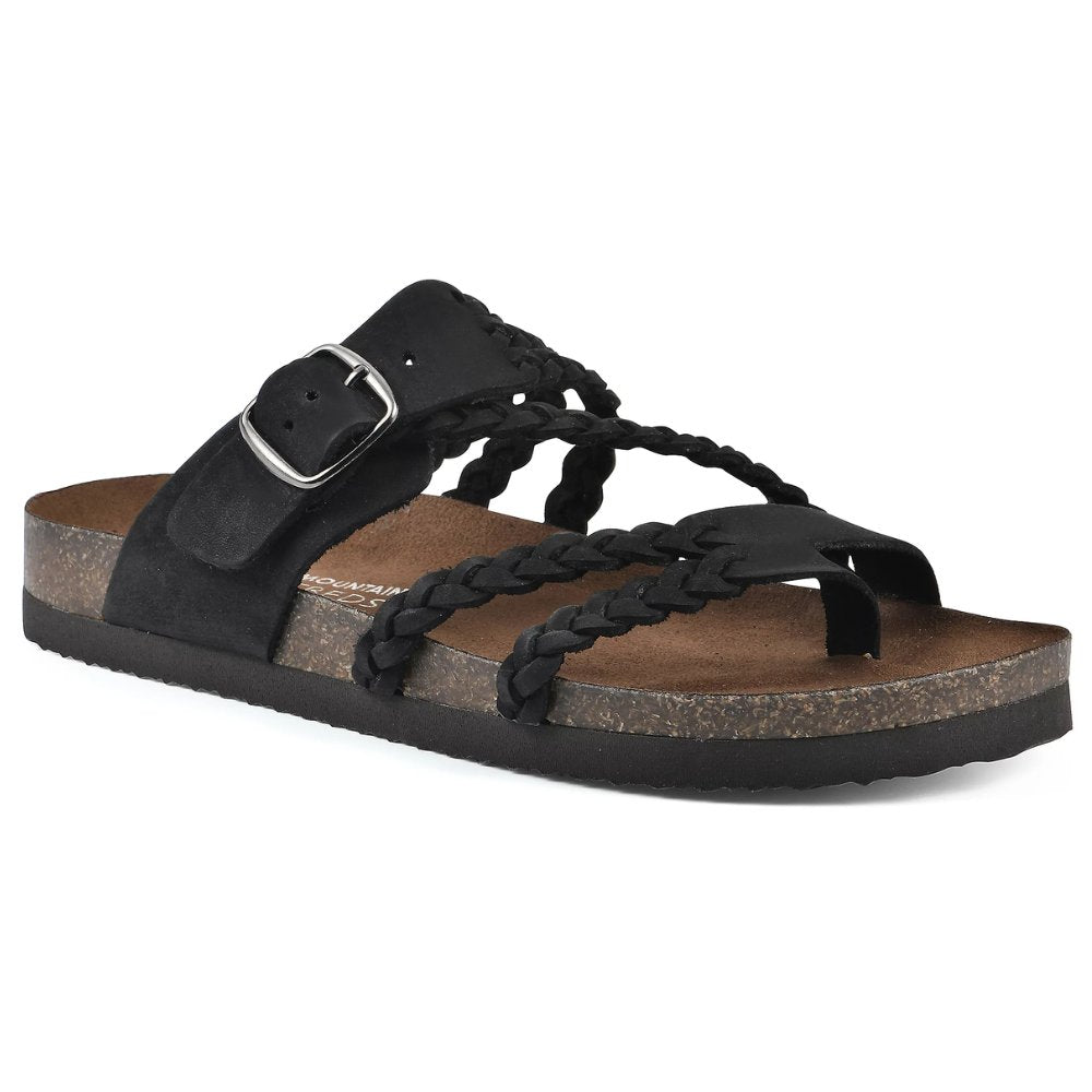 Comfortable women's slip-on flat sandals featuring chic braided straps, great for summer & casual style.