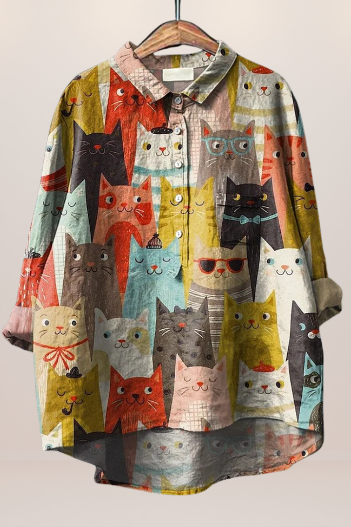 Full view of a women's stylish floral print blouse, offering a comfortable and relaxed fit for versatile casual outfits.
