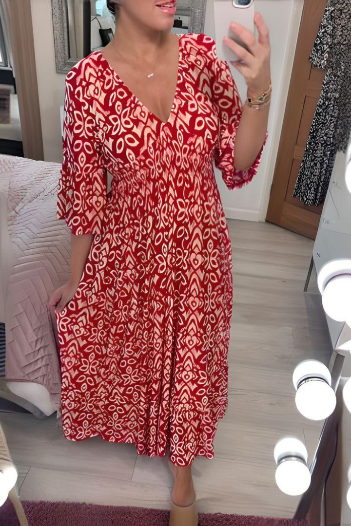 Women's comfortable flowy wrap maxi dress, perfect for versatile summer elegance & feminine style.