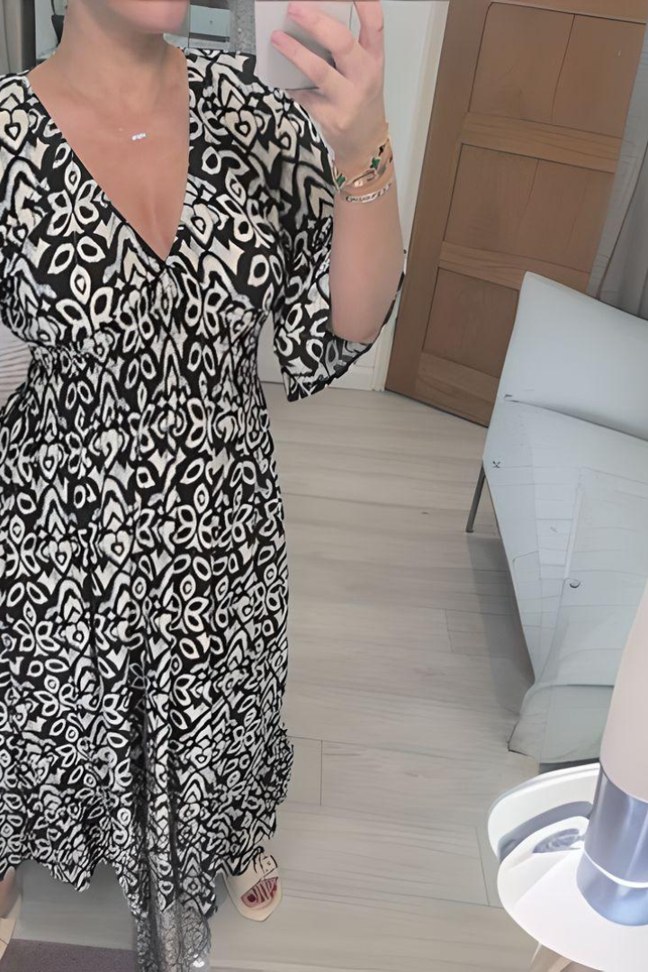 Feminine women's comfortable flowy maxi wrap dress, a versatile long summer dress for elegant style.