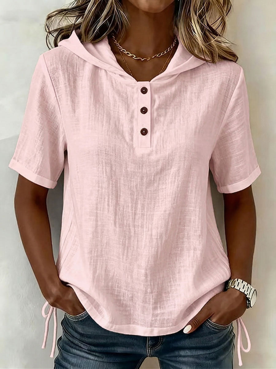 Comfortable women's hooded shirt with a relaxed fit, ideal for spring, summer, or fall casual outfits.