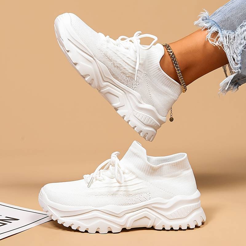 Breathable women's chunky sole sneakers, lace-up design for comfortable walking & modern everyday style.