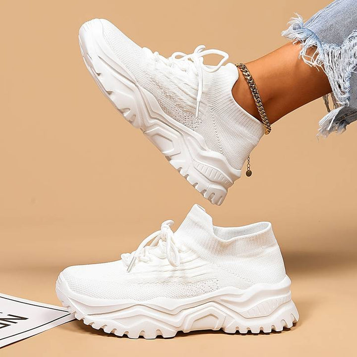 Breathable women's chunky sole sneakers, lace-up design for comfortable walking & modern everyday style.
