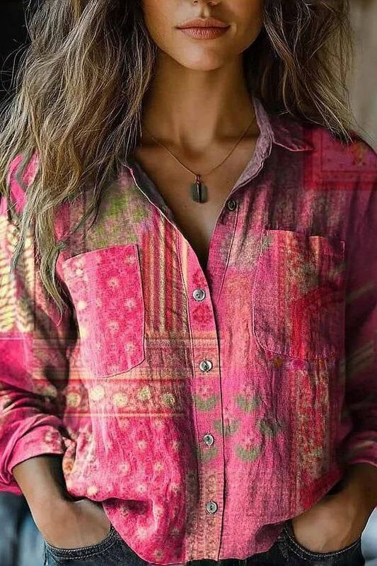 Plus size women's long sleeve blouse with a relaxed fit. Comfortable, versatile top for effortless everyday style.