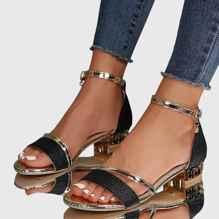 Stylish women's heeled sandals with adjustable hook-and-loop straps for ergonomic comfort.