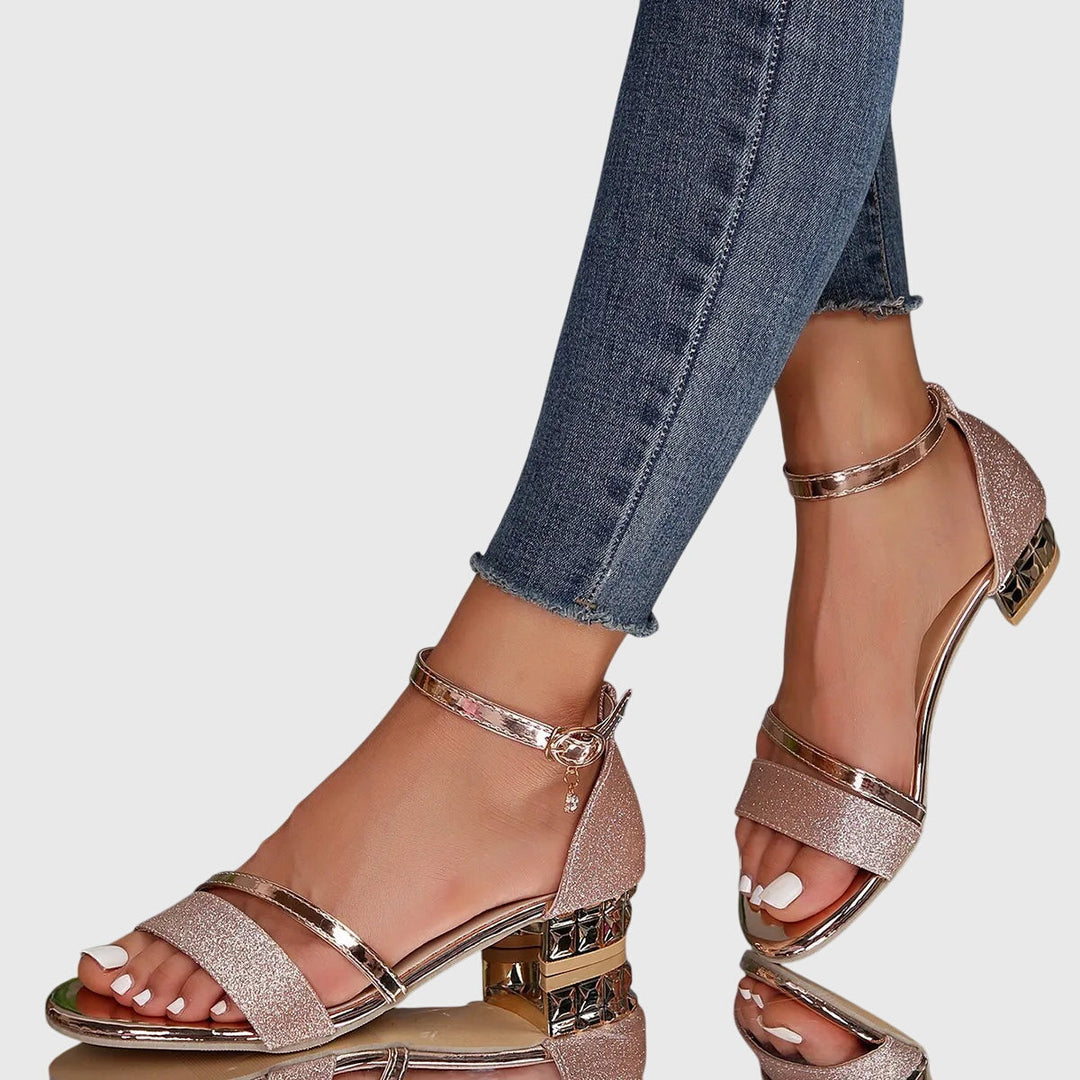 Women's comfortable heeled sandals, orthopedic design, offering arch support & adjustable fit.