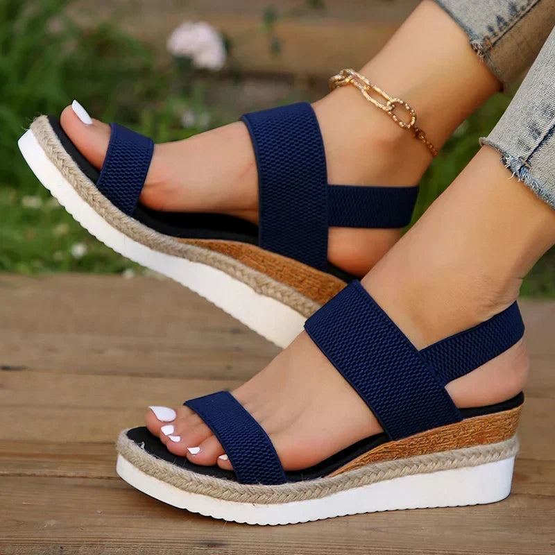 Side view of comfortable women's platform sandals, offering orthopedic foot support and a chic summer look.