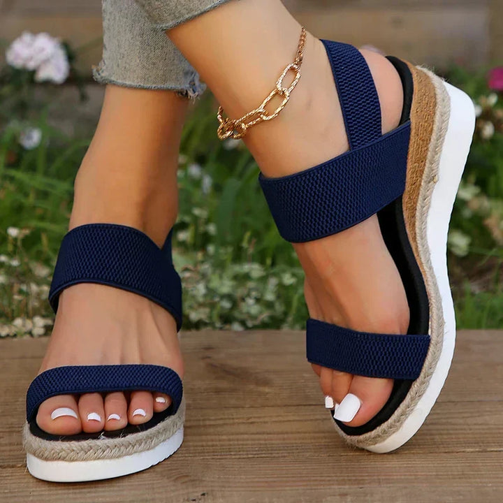 Back view: Stylish orthopedic platform sandals for women, designed for comfortable support and summer fashion.